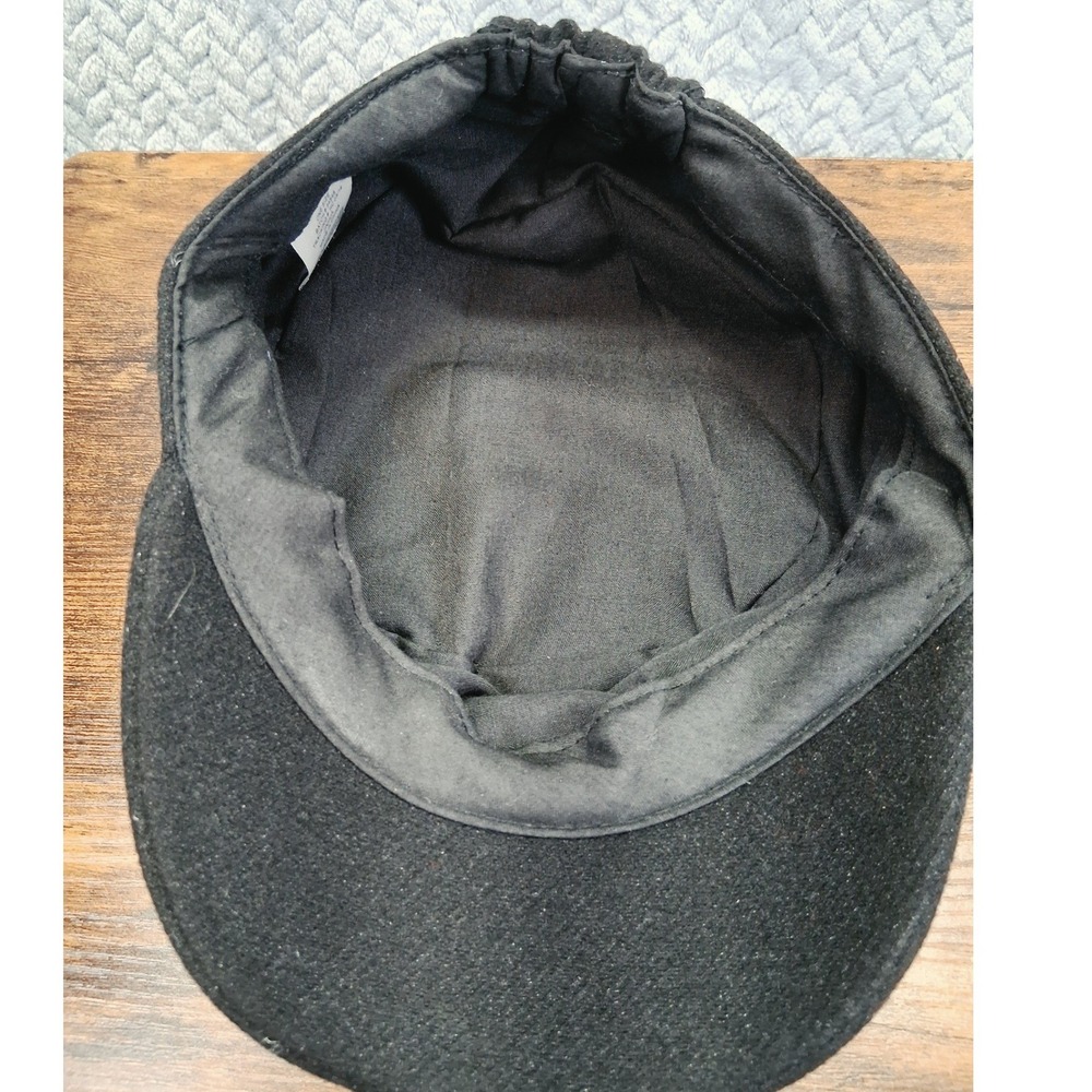 Black Wool Cadet Cap Feather Bow Rhinestone Accent Vintage Style Newsboy Hat - Picture 5 of 7